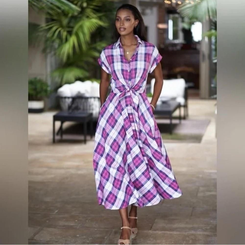 Sara Roka Adalyn Summer Madras Dress, Cotton/ Linen, Italy 42 (US 6) - Picture 3 of 3